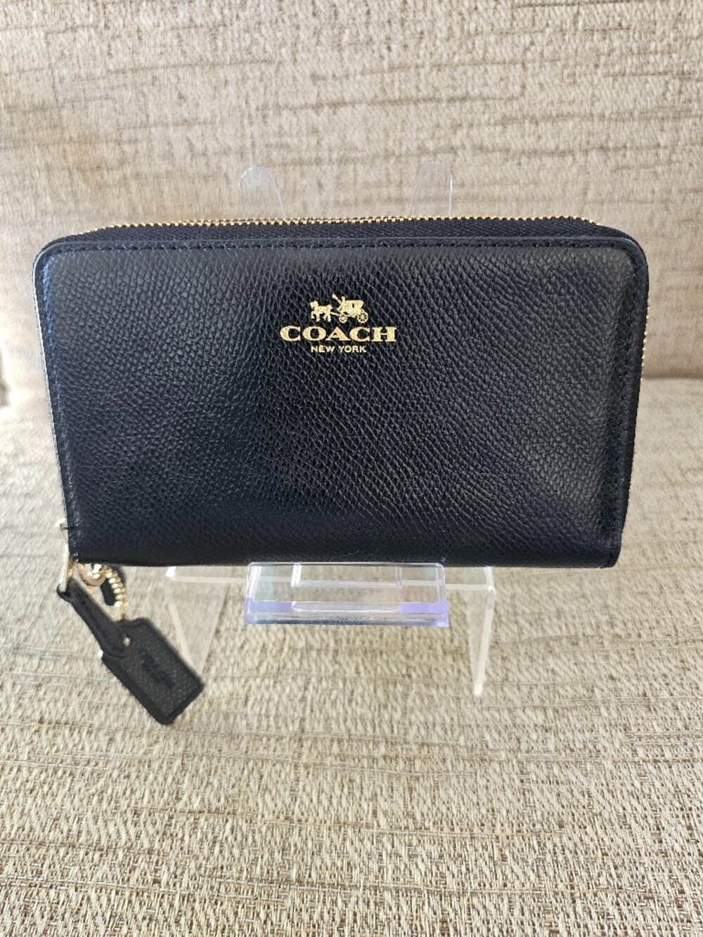Coach F53141 Black Cross grain Leather Double Zip Travel Organizer Wallet